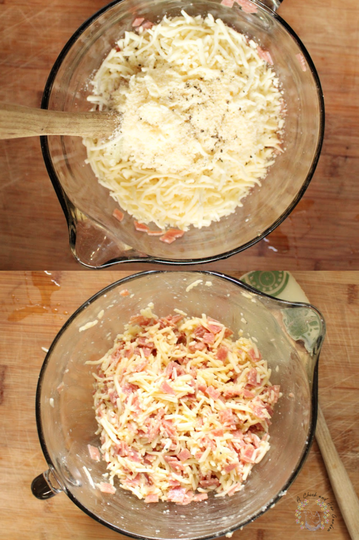 salami square ingredients in a glass mixing bowl