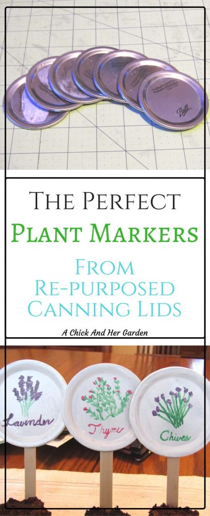 Craft with old canning lids and make these super cute plant markers!