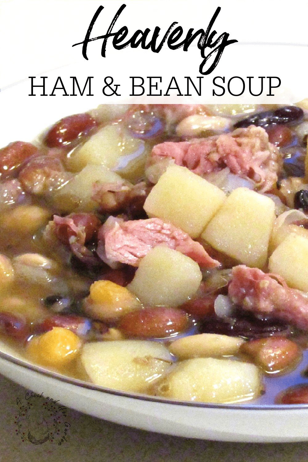 Sometimes I think more about the soup I can make after the holidays with a leftover ham bone than I think about the ham dinner itself!  This ham and bean soup recipe was so easy and perfect for a chilly day! #hamandbeansoup #souprecipes #heartysoups #holidayleftovers #wintersoups #souprecipes #achickandhergarden