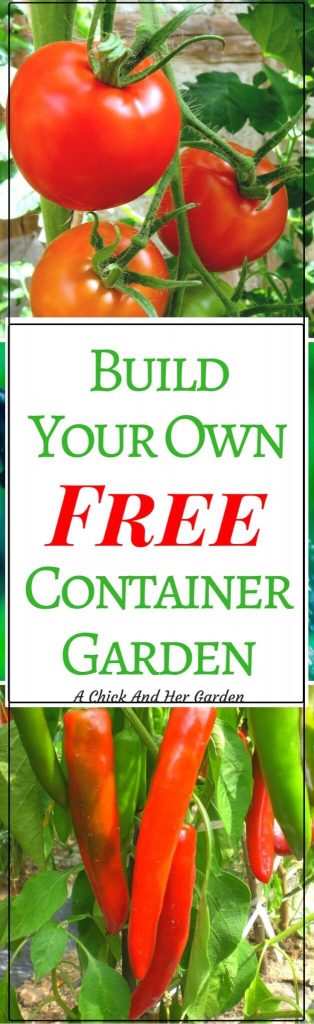 Sometimes we don't have the option of our dream garden. Whether it's lack of land, or poor soil, it doesn't mean you can't grow your own fresh produce! Check out how to build a free container garden! #gardening #containergarden #frugalliving #selfsufficiency #achickandhergarden