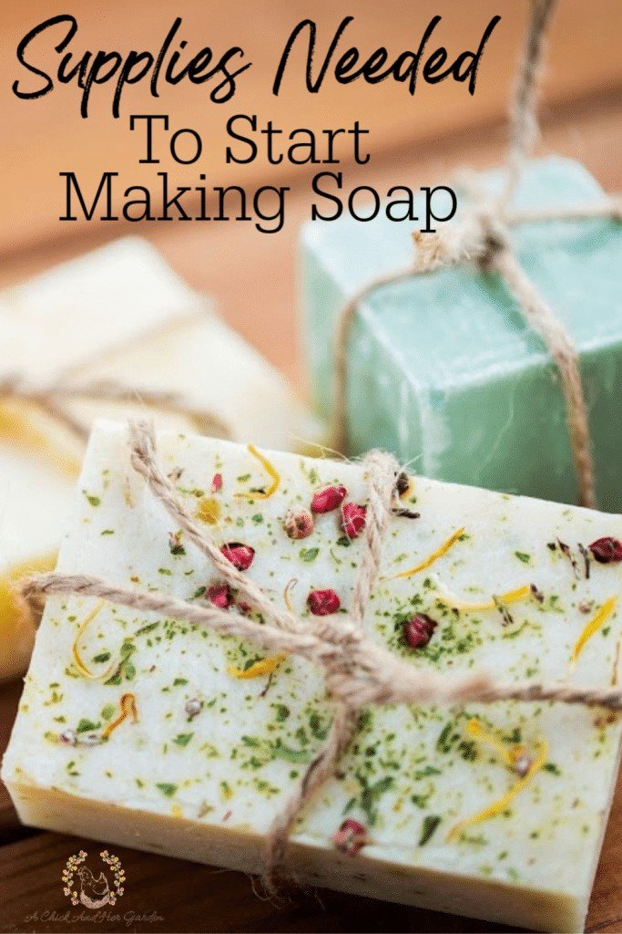 I was really overwhelmed before I started making soap, trying to figure out everything that I would need! This is the perfect list of supplies needed to get you started with making cold process soap! #soapmaking #DIY #homemadesoap #coldprocesssoap #soapmakingforbeginners #achickandhergarden