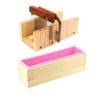ESA Supplies Wooden Soap Loaf Cutter Mold and Soap Cutter Set + 1 pc Rectangle Silicone Mold with Wood Box + 1 pc Straight Cutter + 1 pc Wavy Cutter