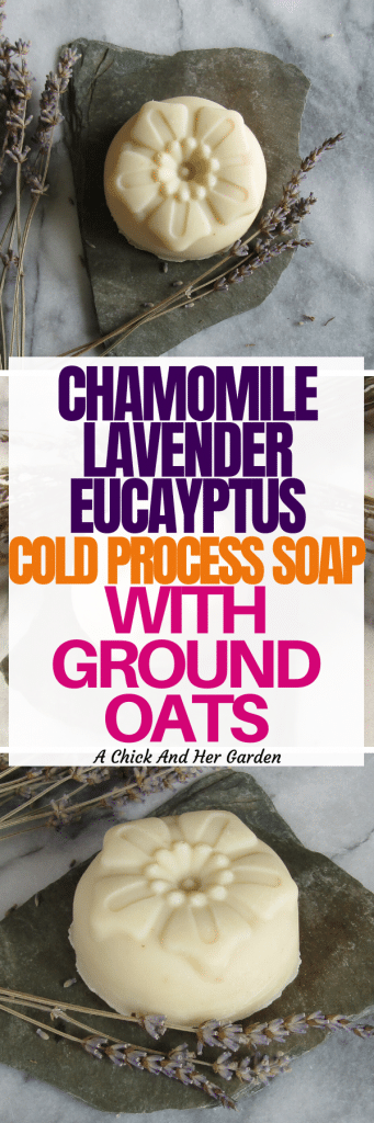 This cold process soap recipe was the perfect balance of refreshing and grounding! The chamomile and lavender blended so well with the eucalyptus! The Shea butter made it so smooth and nourishing!! #coldprocesssoap #makeyourownsoap #homemadesoap #soapmaking #lavendersoaprecipe #achickandhergarden